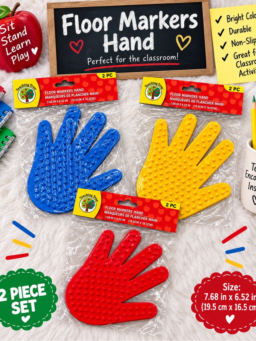Hand Floor Markers - Blue, Yellow, or Red (2-Pack)